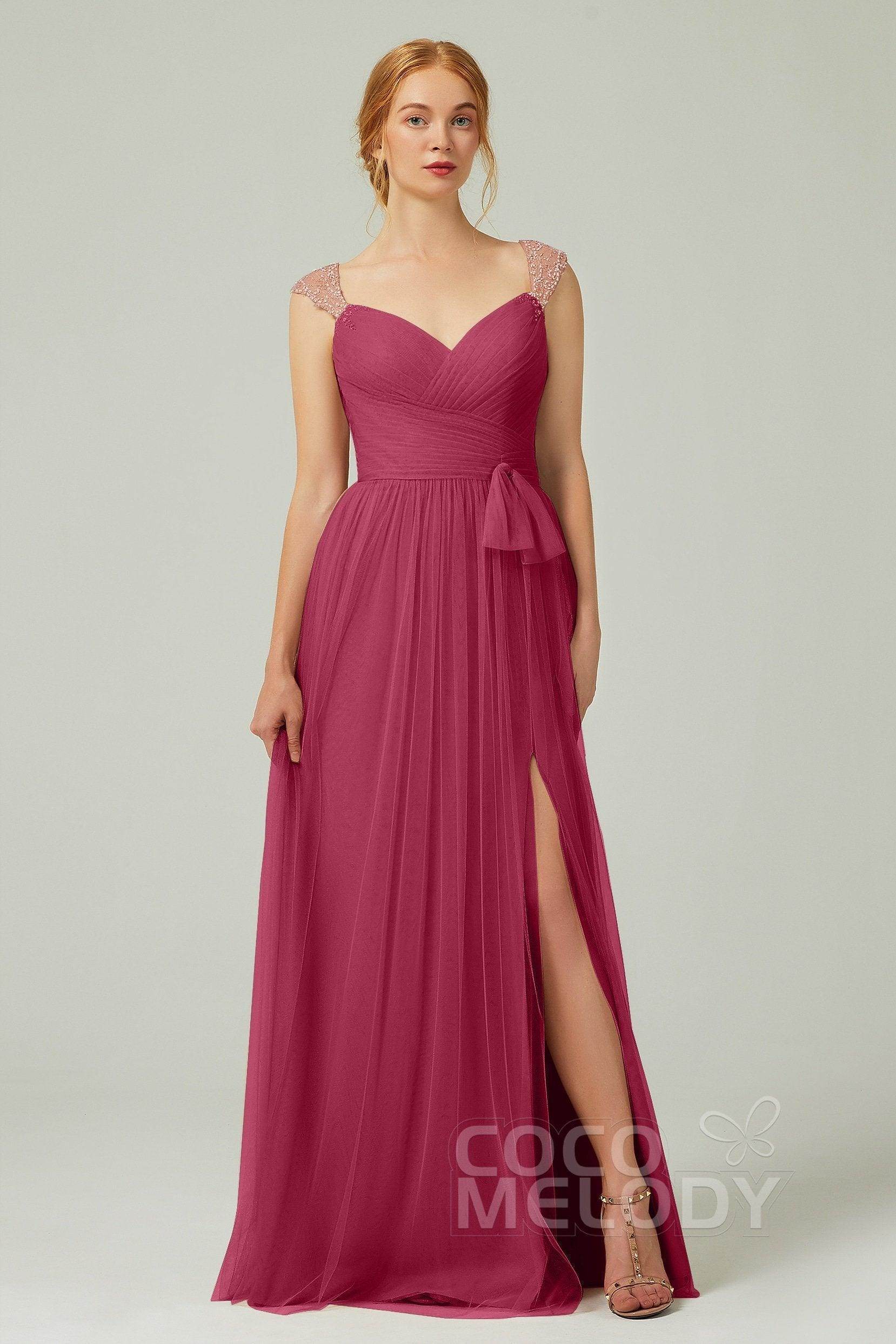 A-Line Floor Length Tulle Bridesmaid Dress CB0313PS - COCOMELODY